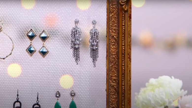 earrings on framed mesh wire