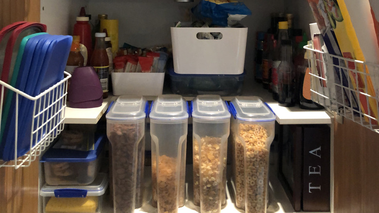 using bins in the pantry