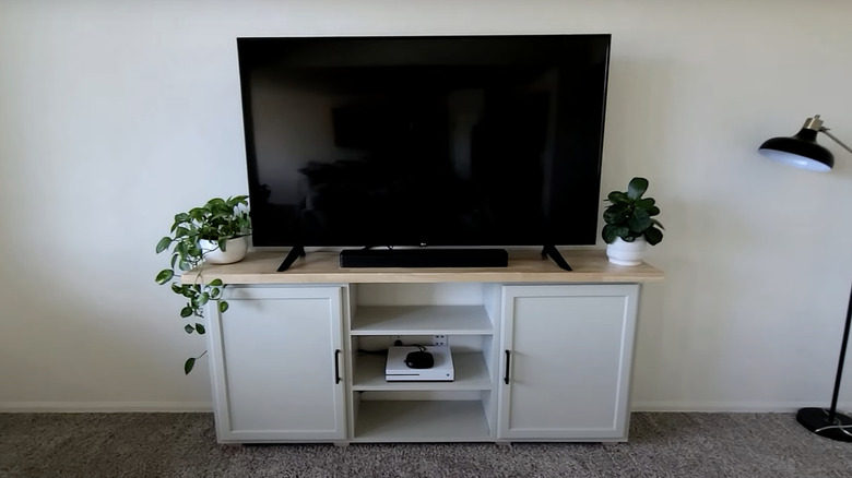TV stand made of upper cabinets