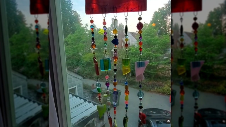 Beaded wibdchime in window