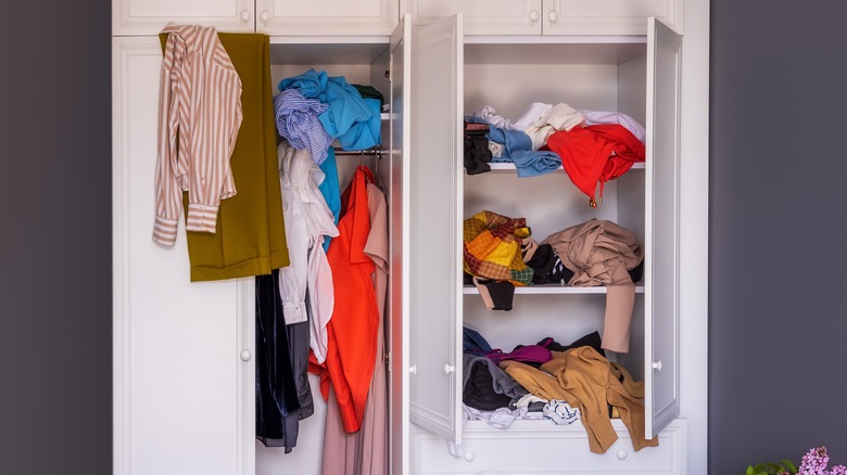 Messy clothing closet