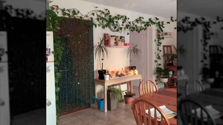 Kitchen area with beaded curtain