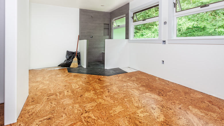 Shower area with cork flooring