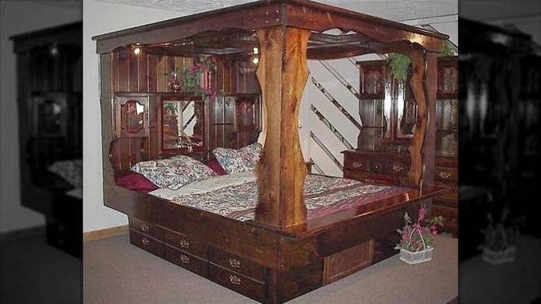 Large vintage wood frame waterbed