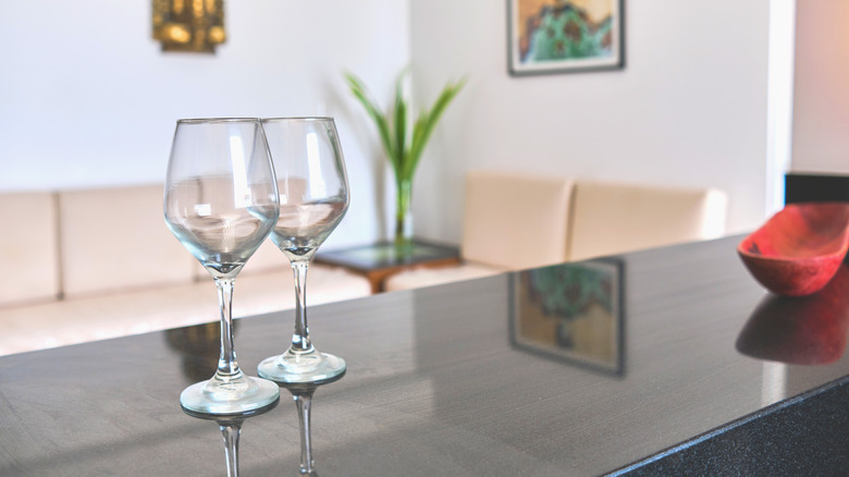 wine glasses on counter