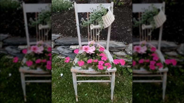 chair plant stand in yard