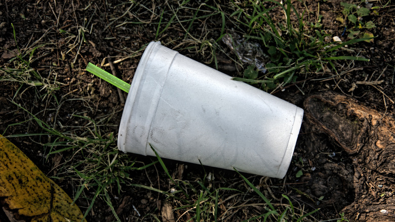 Styrofoam cup on the ground