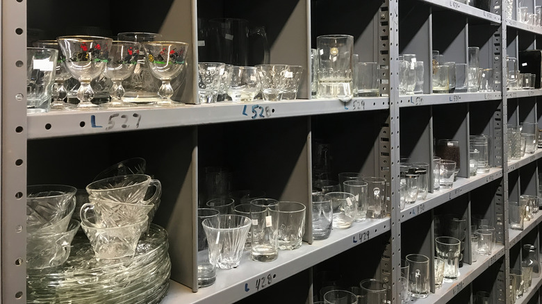 Old glassware for sale at a thrift shop