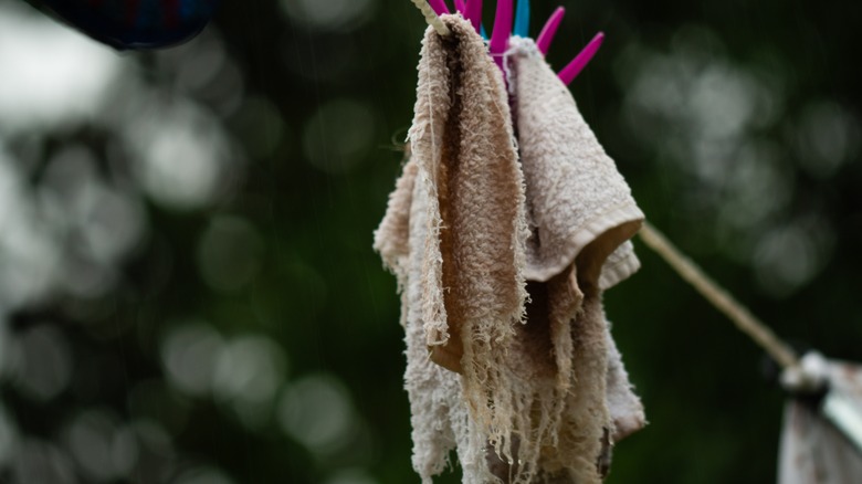 Old towels on clothesline