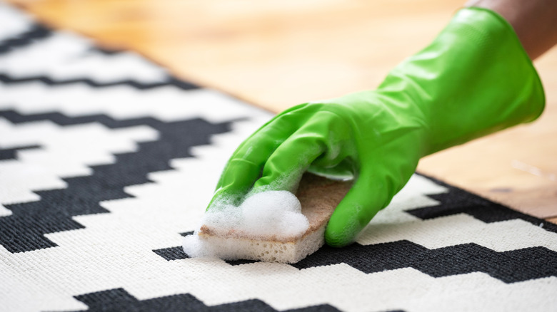 Sponge scrubbing carpet