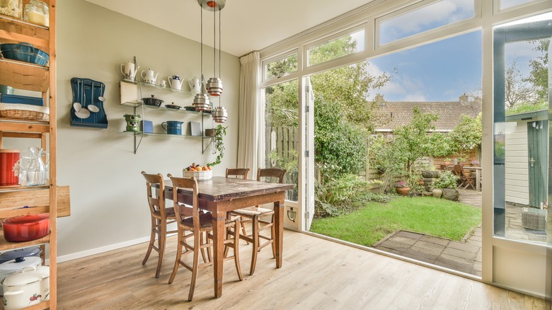 open patio doors with curtains