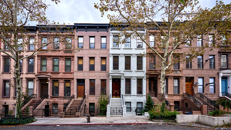 Brown Rowhouses spanning a block