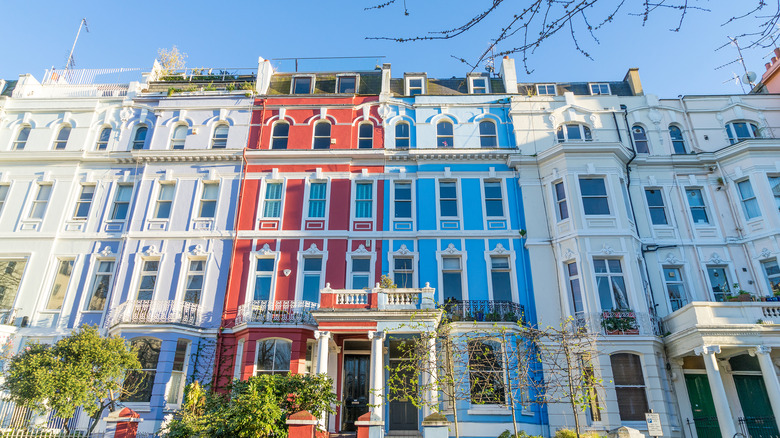 colorful rowhouses on a block