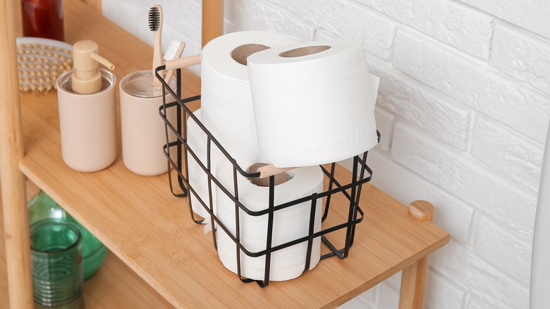 Toilet paper rolls in basket