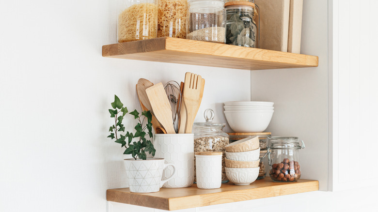 Open shelving in kitchen