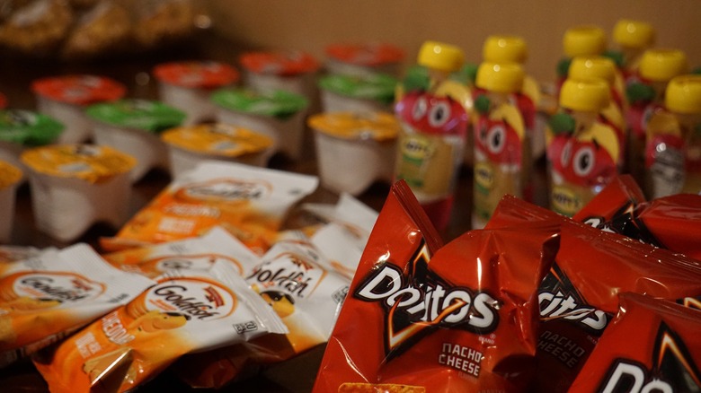 Various snacks on table