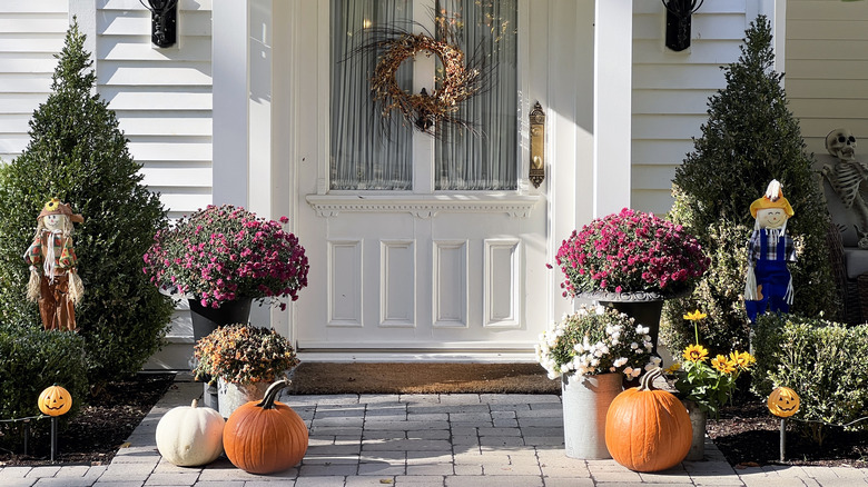 front porch with fall decor