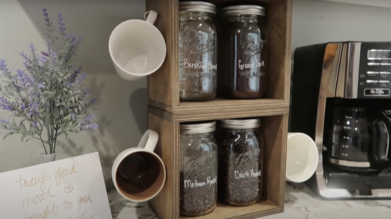 labeled glass jars for coffee beans