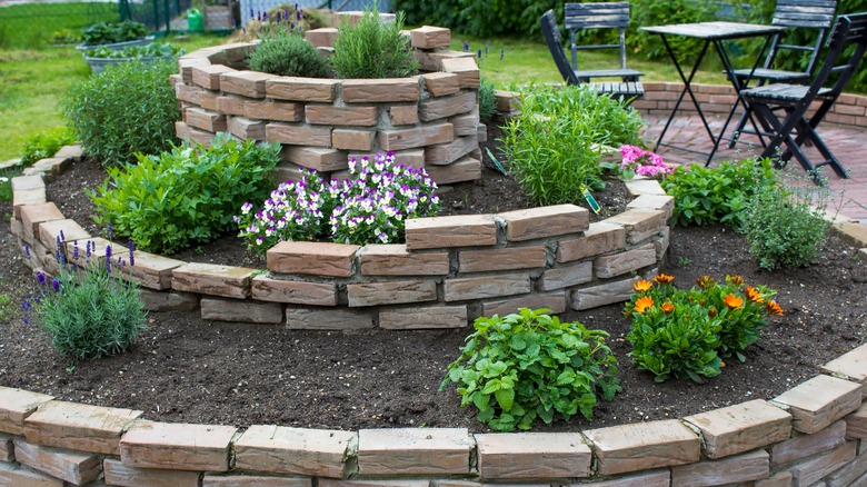 stacked brick garden beds