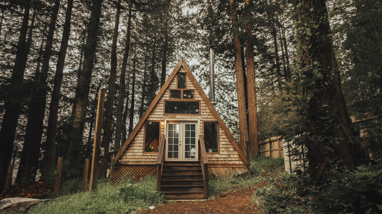 A-frame cabin in woods