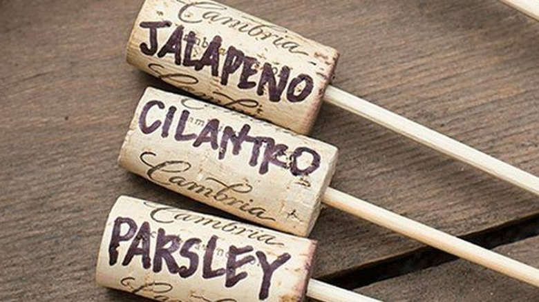 Corks labeled with herb names