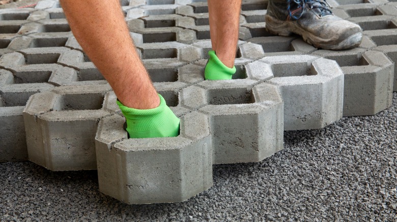 Installing grass pavers onto a gravel base