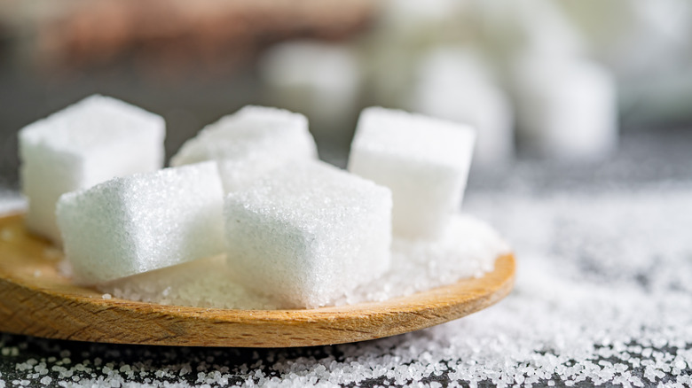 Sugar cubes on spoon