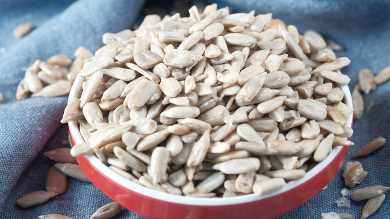 Sunflower seeds in a bowl in a spot with light