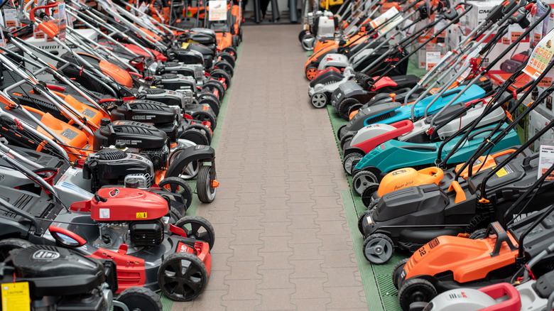 different mowers in shop