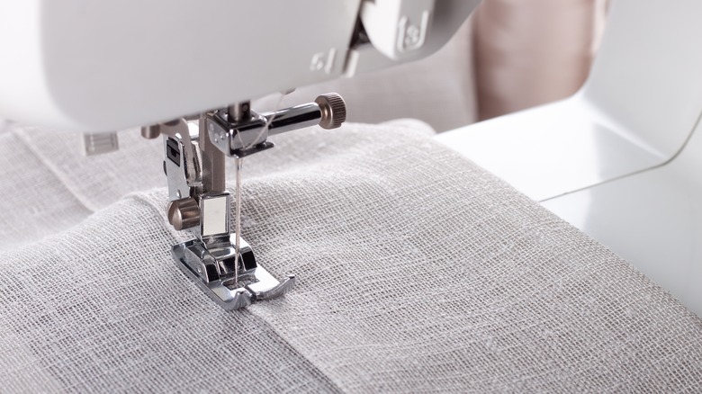 Sewing machine on linen