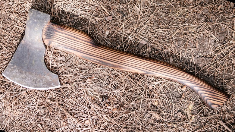 a broad-bladed hewing hatchet