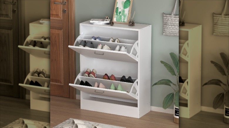 shoe cabinet with flip drawers