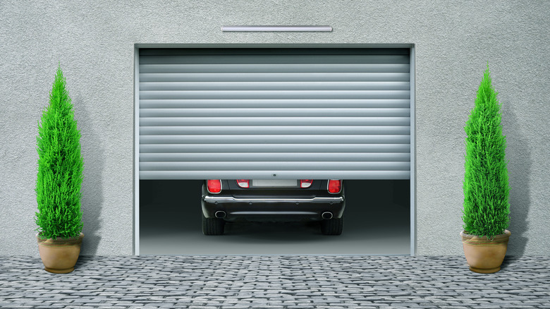 Car inside garage door closing