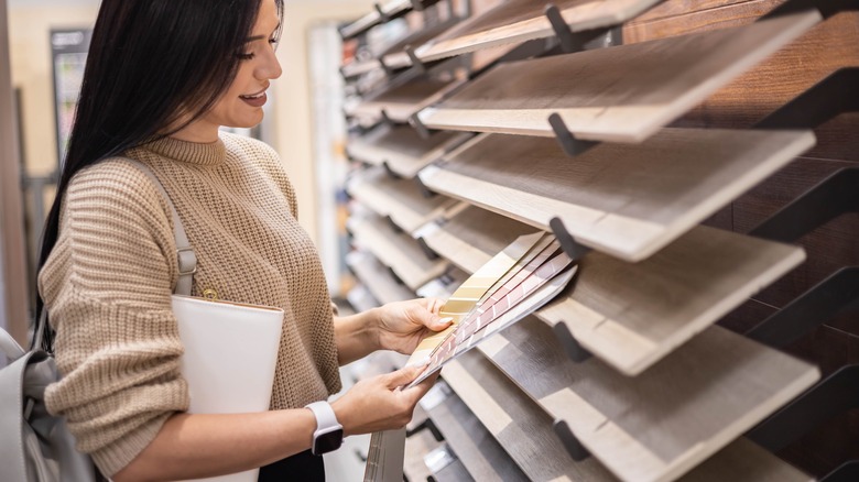 woman looking at flooring options 