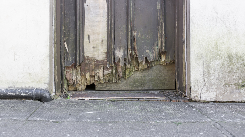 A weather-beaten front door