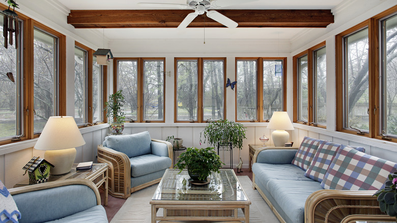 sunroom with wicker furniture