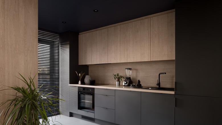 kitchen with black ceiling