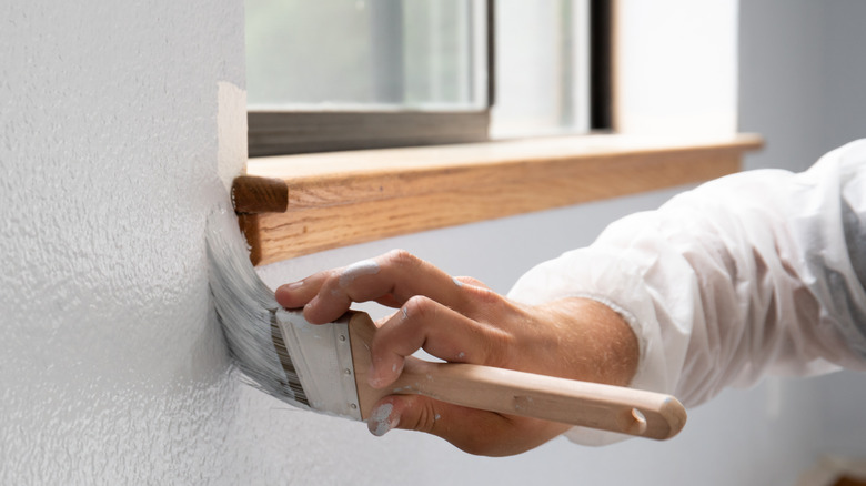 Person painting a wall with brush