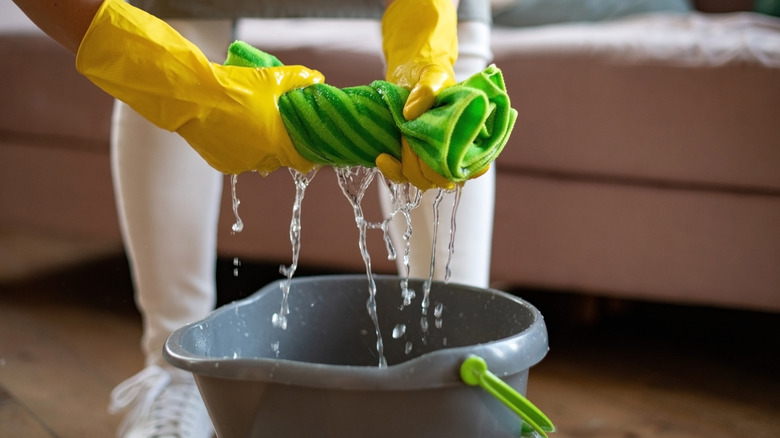 Washing mop in a bucket