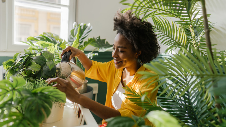 Woman watering plants