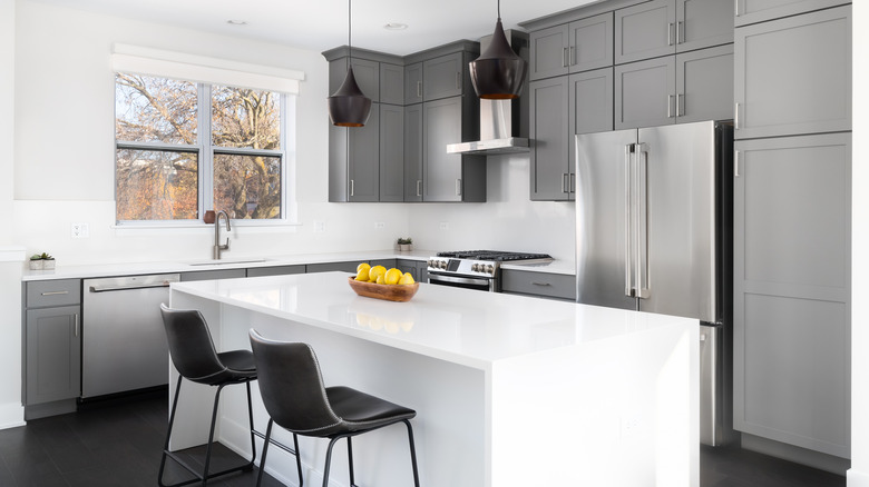 Black, white, and gray kitchen