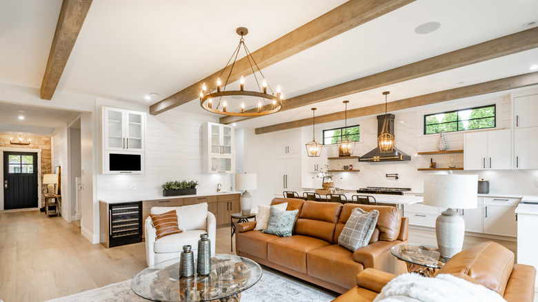 Exposed ceiling wood beams