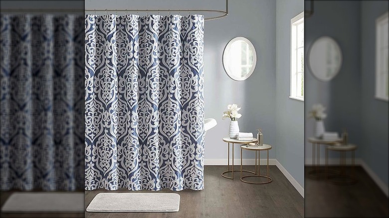 Damask jacquard short curtain hanging by a rod