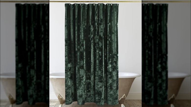 Green velvet shower curtain