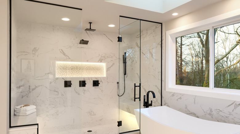 modern bathroom with heat lamp