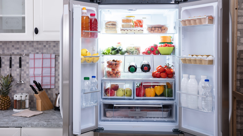 Open French door refrigerator