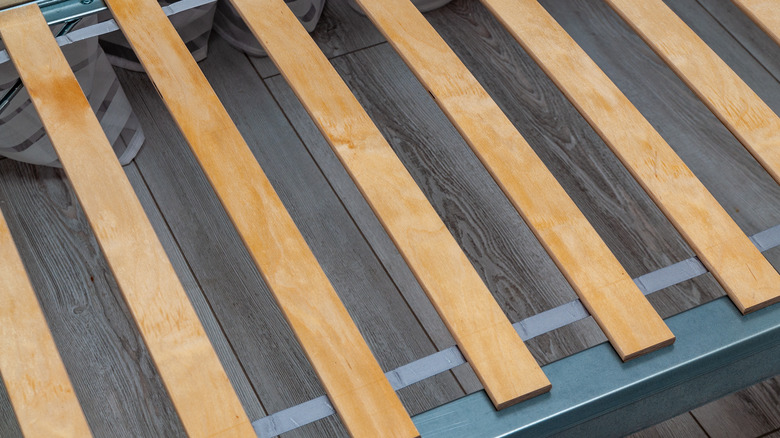 Wooden slats on bed frame