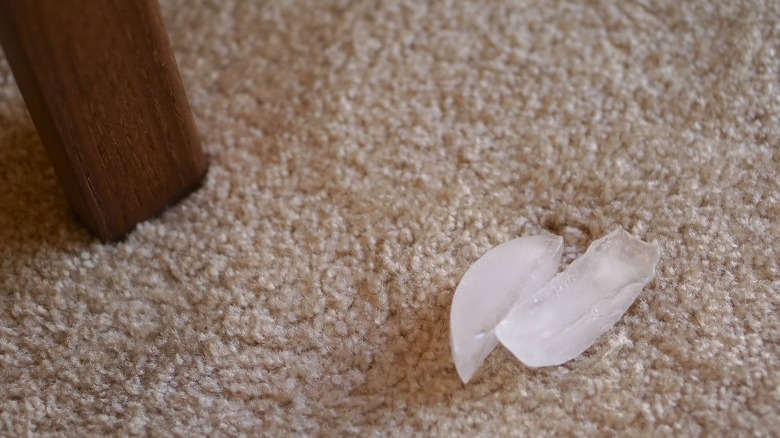 Ice on beige carpet