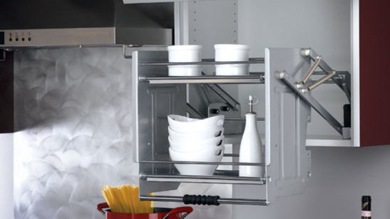 Pull down kitchen cabinet organizer