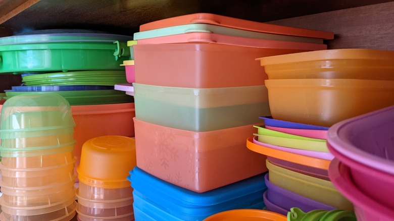 Stacked Tupperware containers